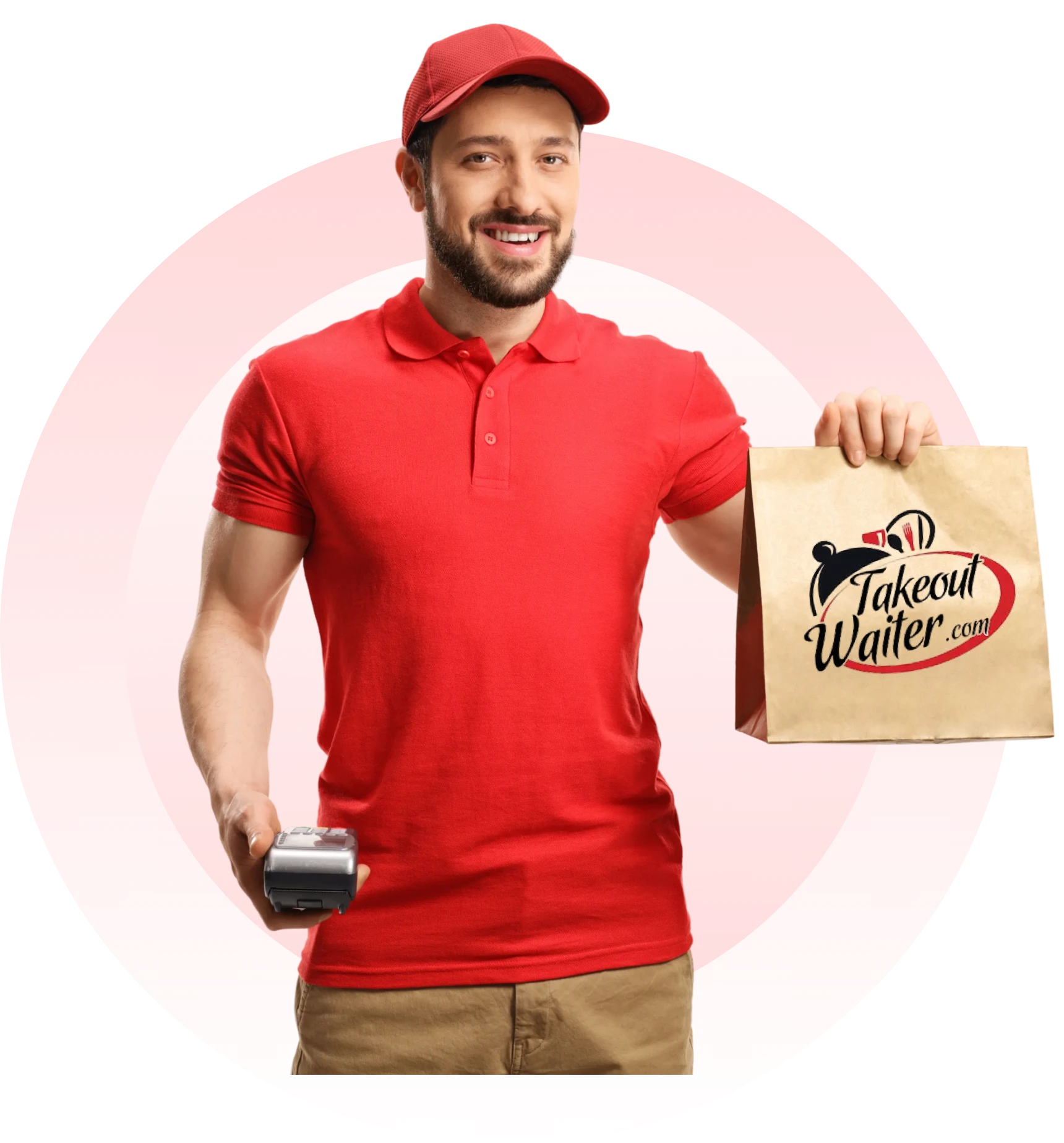 Smiling courier in red uniform